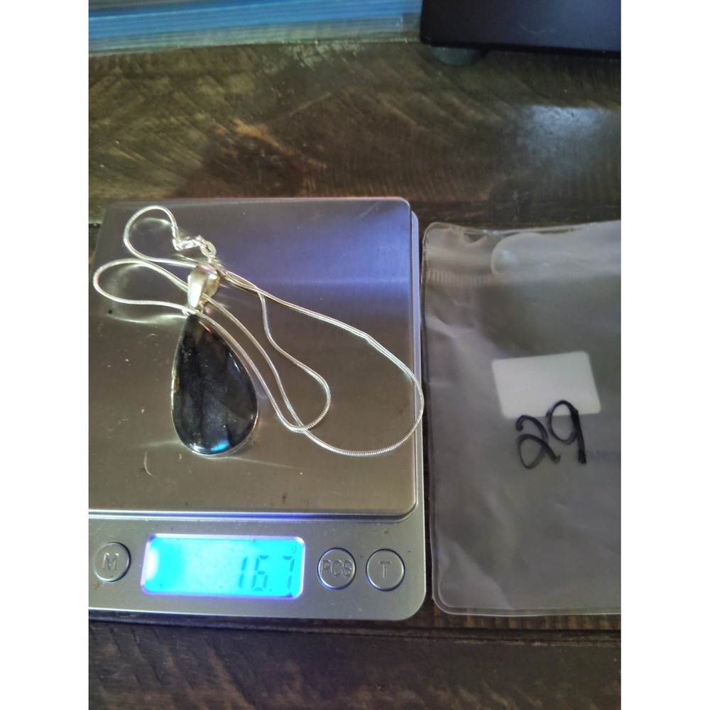 925 Sterling Silver Labradorite Teardrop Pendant Necklace Snake Chain 16.7g